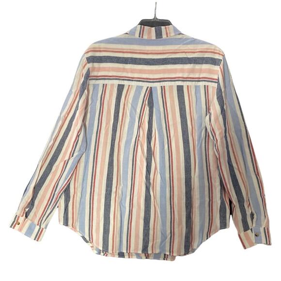 Anthropologie Maeve Womens Medium Chatham Striped Button Down Long Sleeve Pocket - Picture 2 of 13